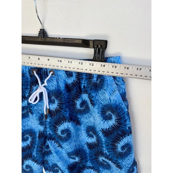 Bonni Beemers Mens Large Blue Tie-Dye Swim Shorts With Elastic Waist & Drawstrin - Picture 4 of 7